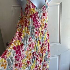 Private Label Floral Midi Dress in Pink, Yellow, Blue on White
